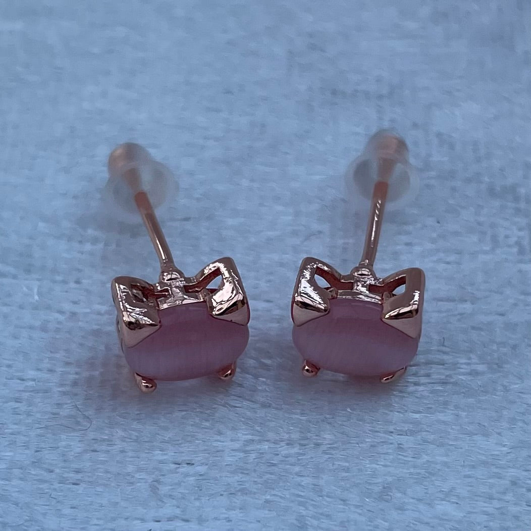 Rose Gold Coloured Pink Cats Eye Cat Earrings