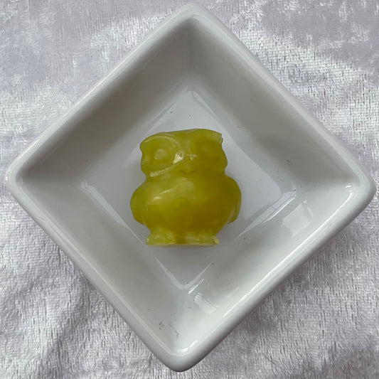 Yellow Serpentine Owl Carving