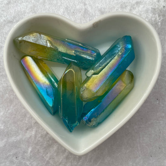 Blue and Yellow Aura Quartz Points