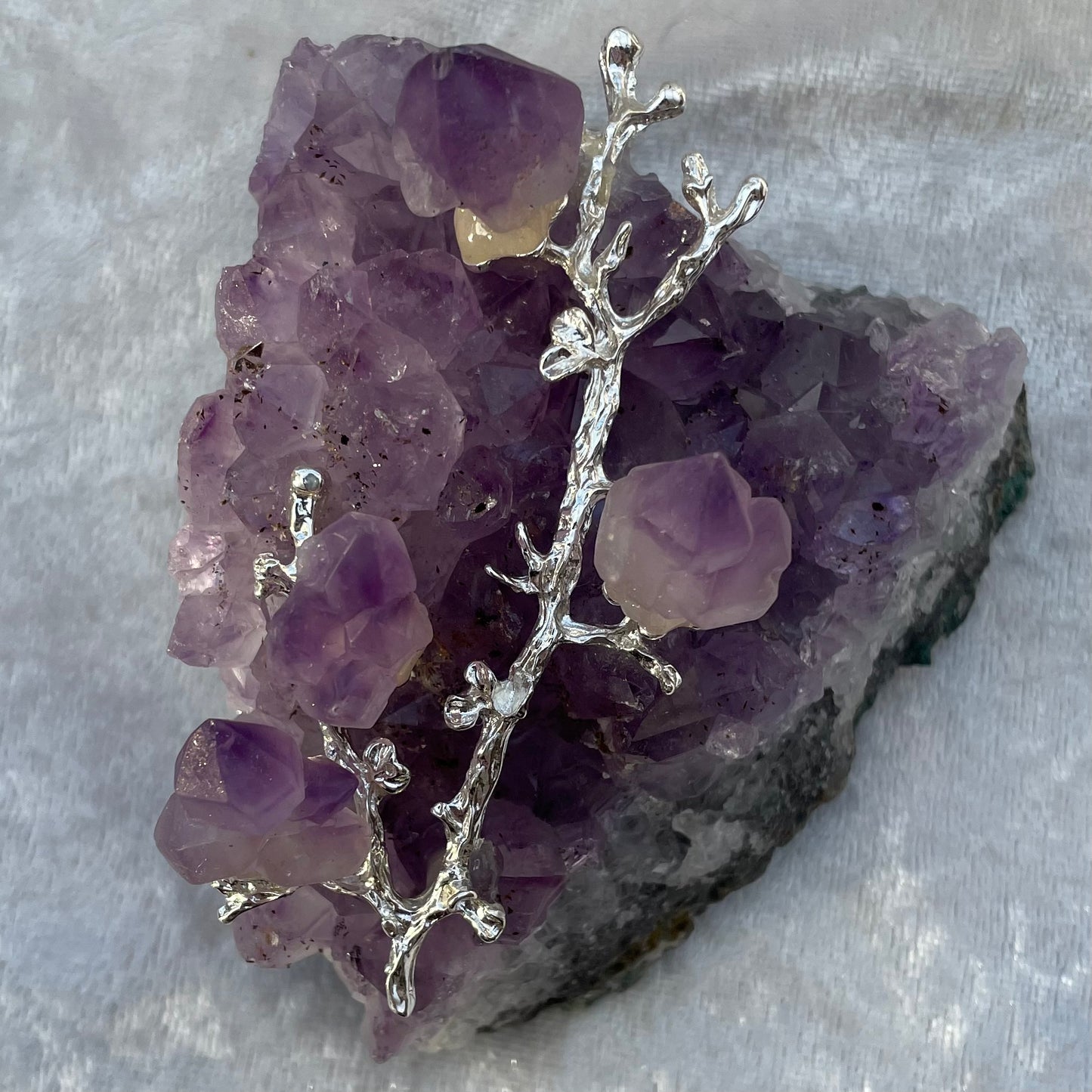 Amethyst Cluster With Silver Branch Detail