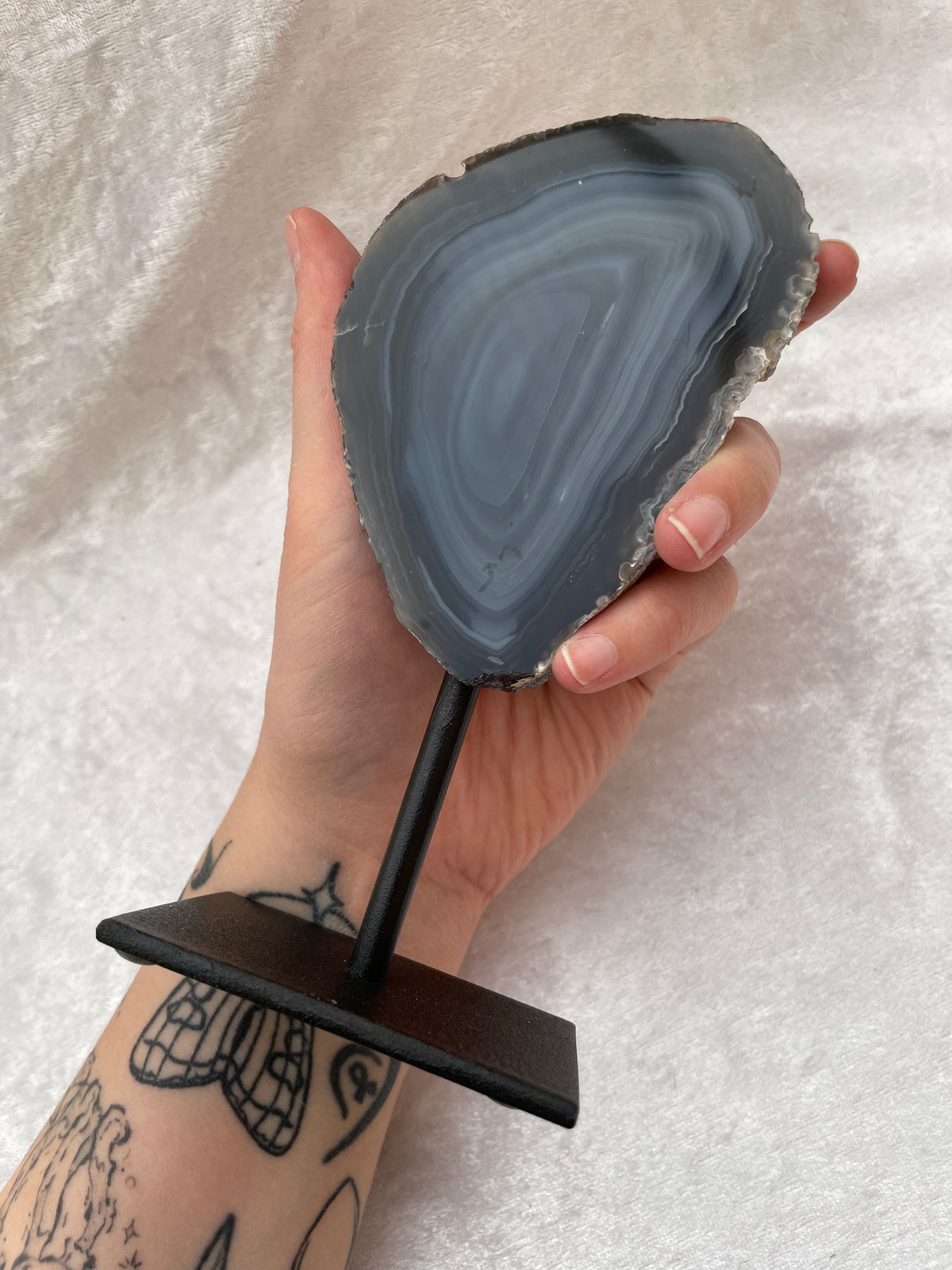 Grey Agate Geode Slice on Stand
