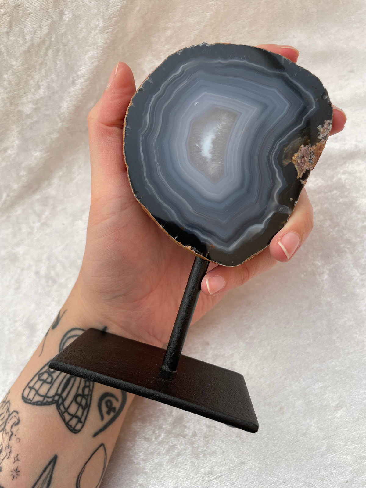 Grey Agate Geode Slice on Stand