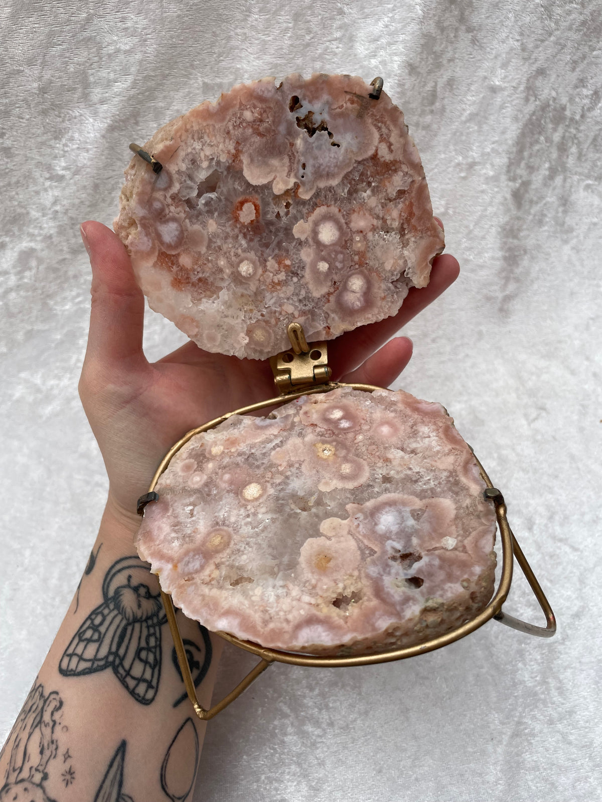 Pink Amethyst Hinged Geode on Gold Display Stand
