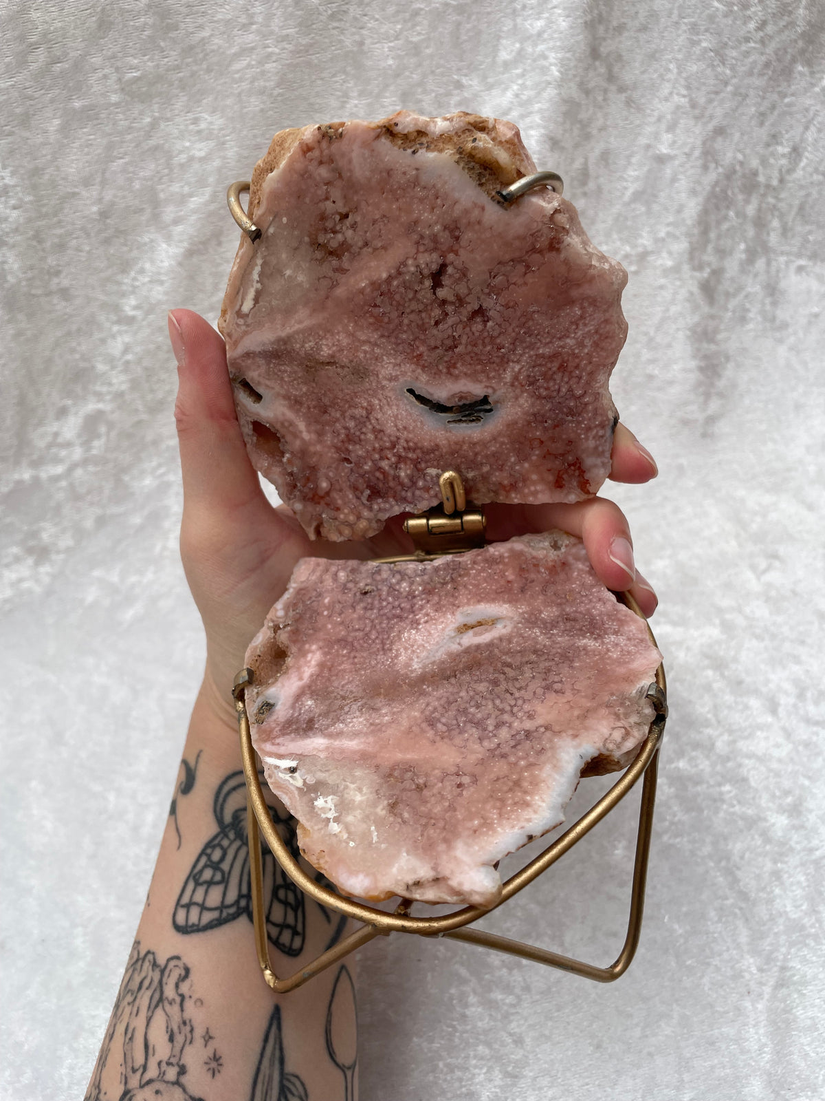Pink Amethyst Hinged Geode on Gold Display Stand
