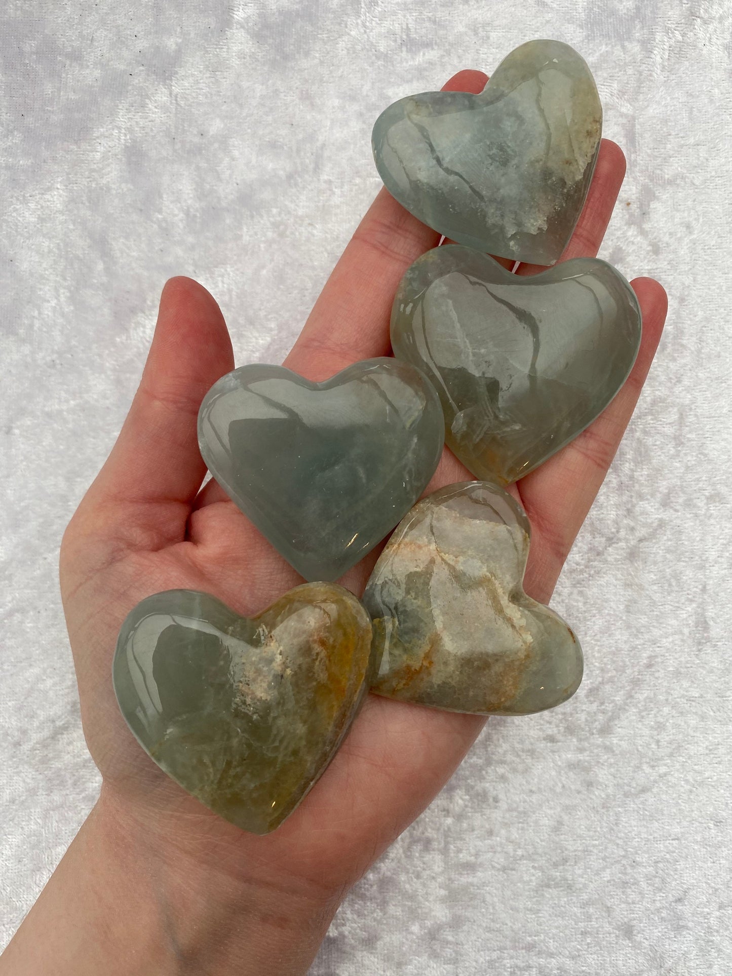 Lemurian Aquatine Calcite hearts