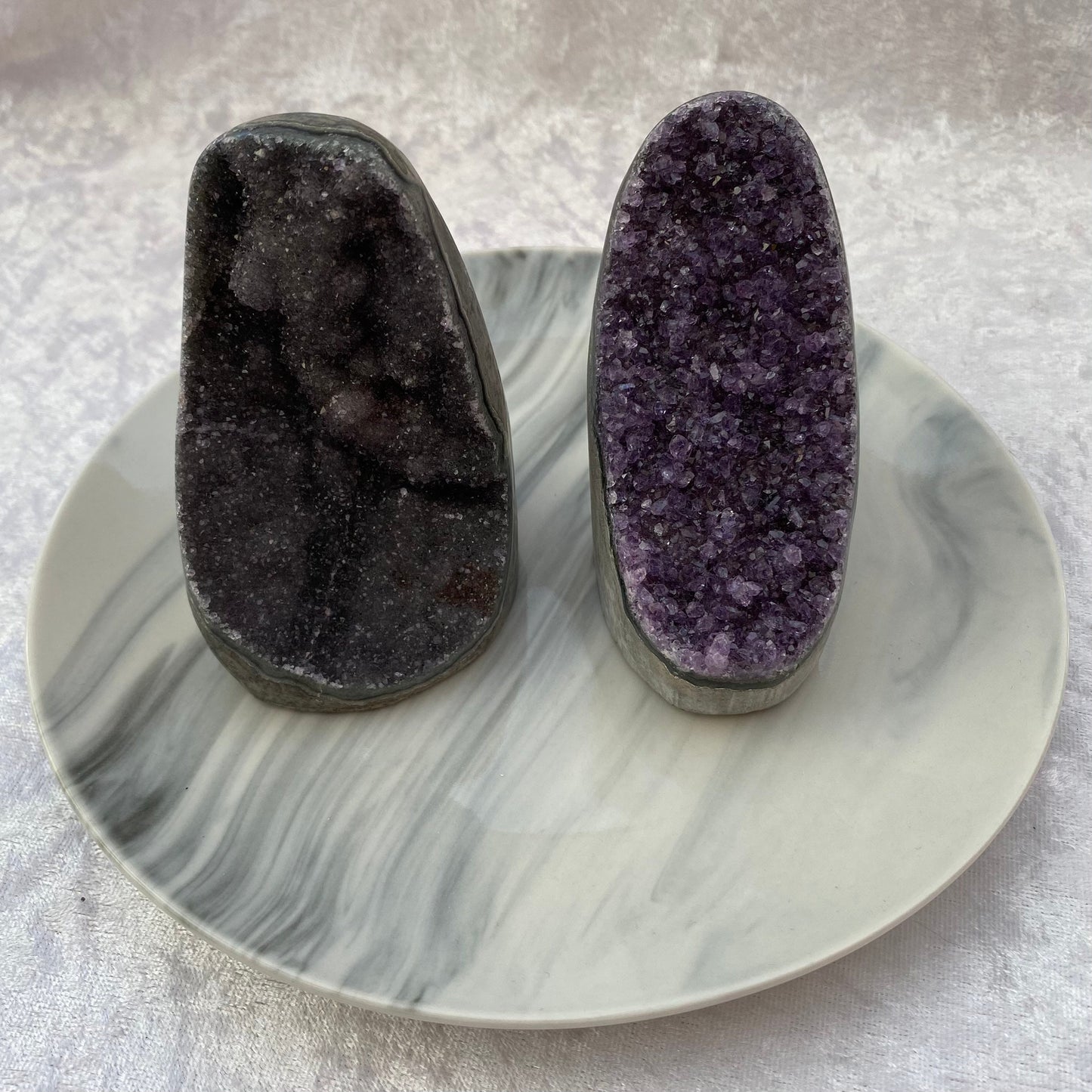 Rainbow Amethyst Uruguayan cut base clusters