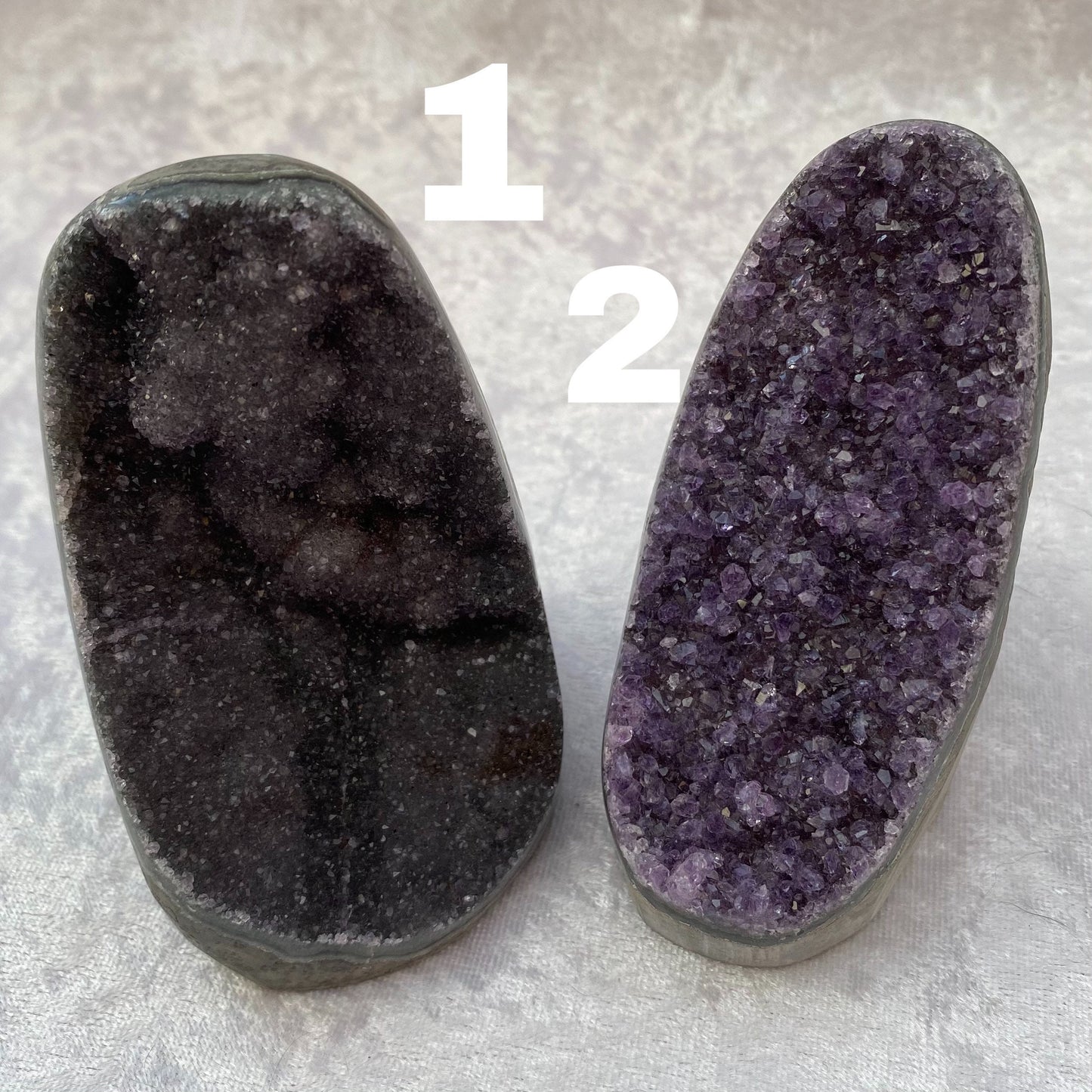 Rainbow Amethyst Uruguayan cut base clusters