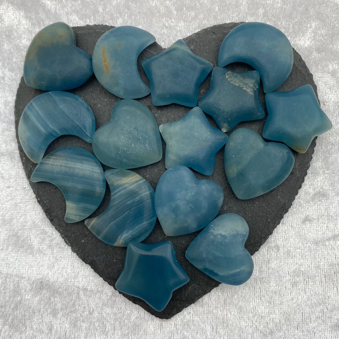 Blue Onyx hearts, stars and moons