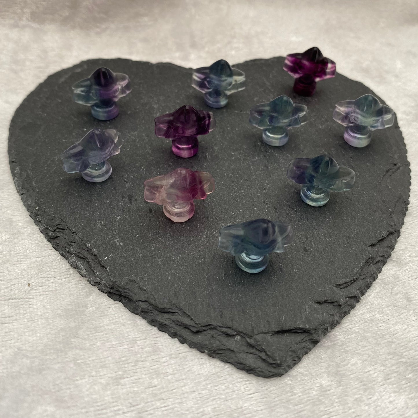 Mini Rainbow Fluorite Pokémon Jirachi carvings