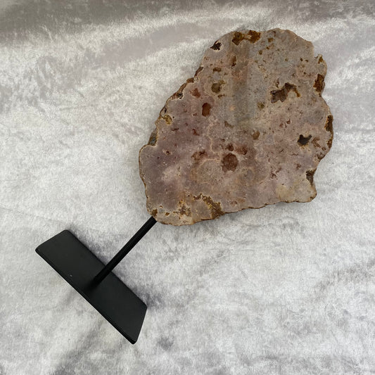 Large Pink Amethyst Slice on Metal Stand