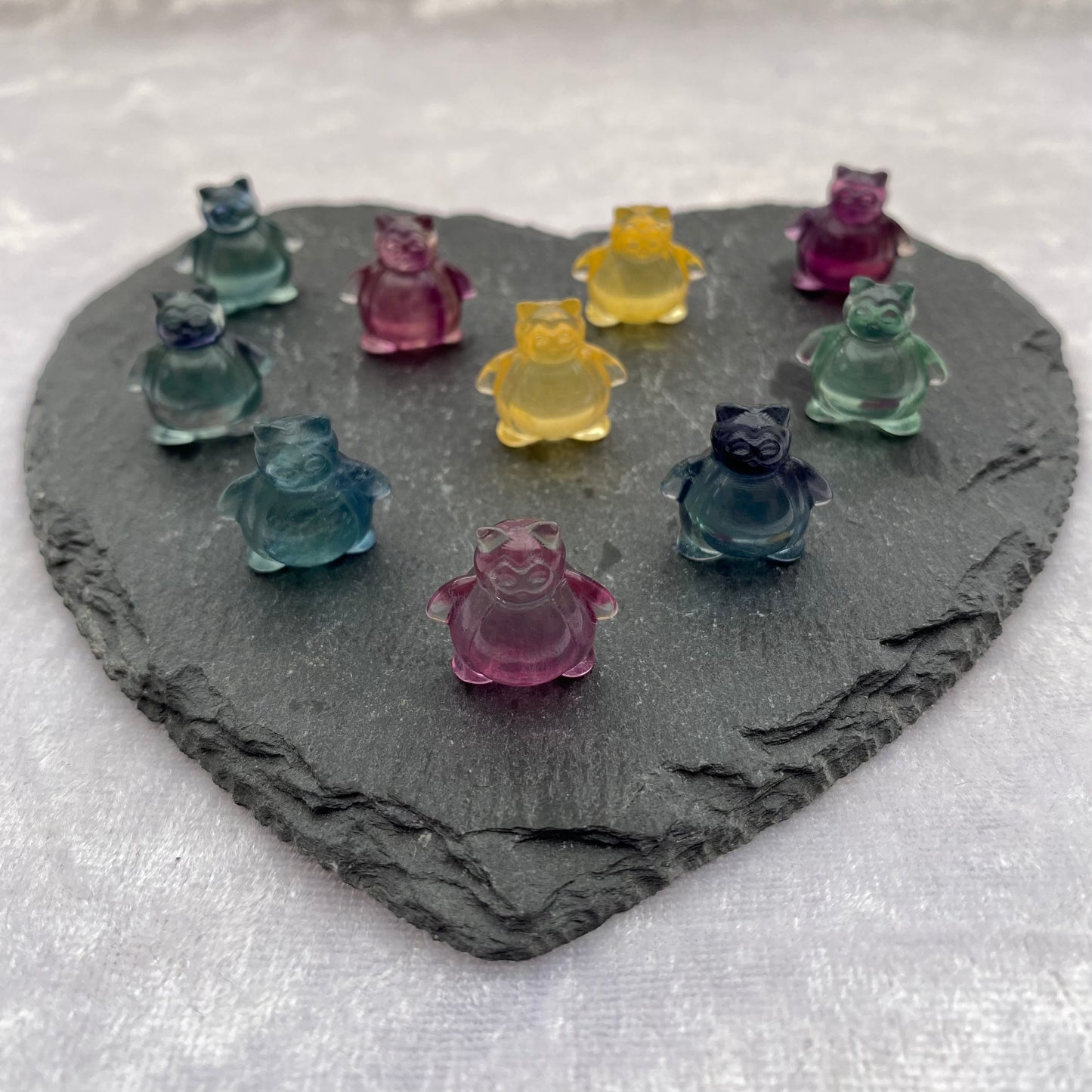 Mini Rainbow Fluorite Pokémon Snorlax carvings