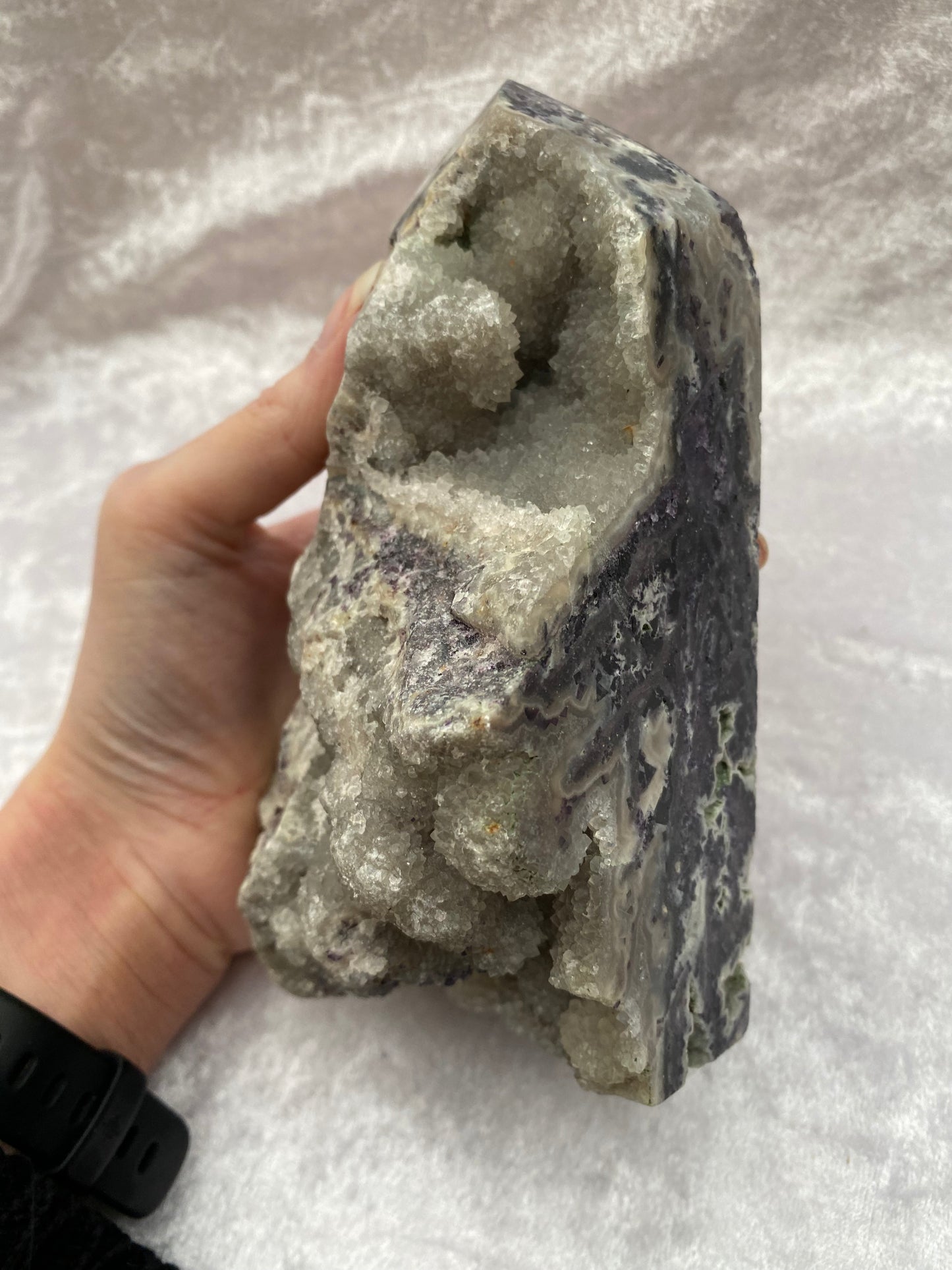 Huge Purple Sphalerite Half Polished Cluster Tower