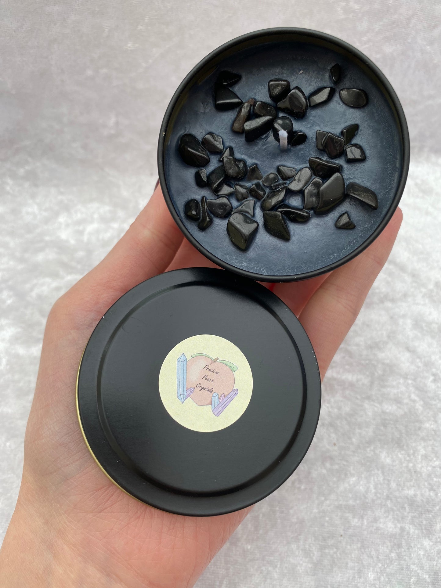Musky wood scented Onyx and Black Obsidian candles