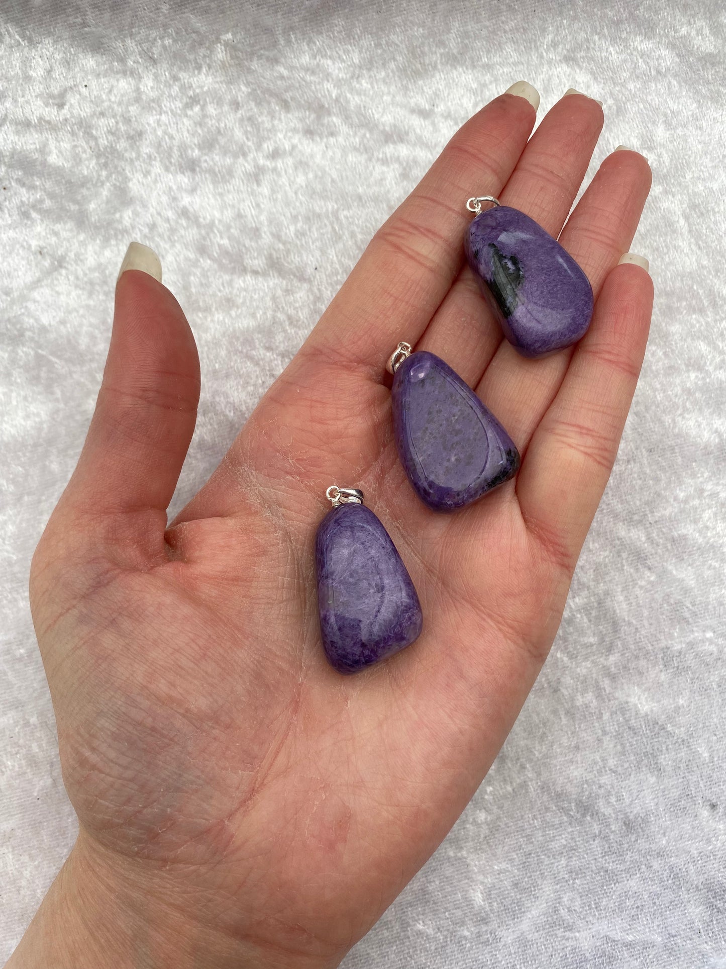 Charoite tumblestone pendants