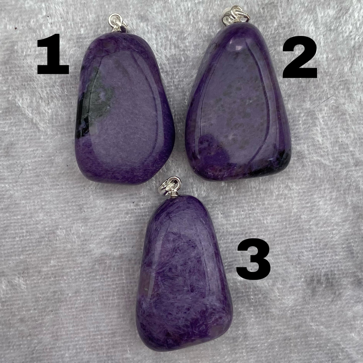 Charoite tumblestone pendants
