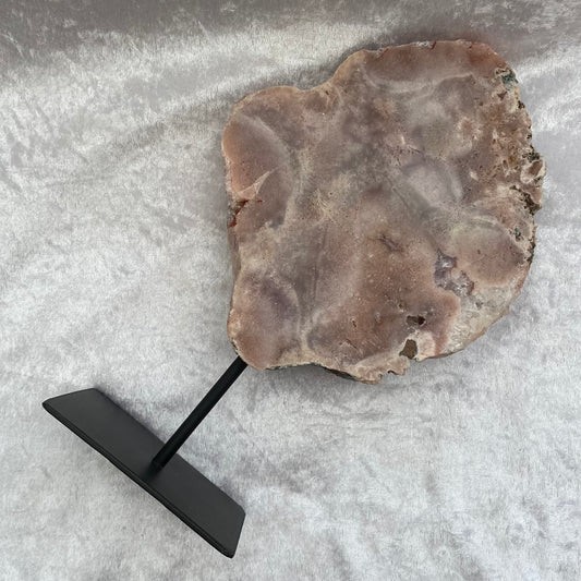 Large Pink Amethyst Slice on Metal Stand