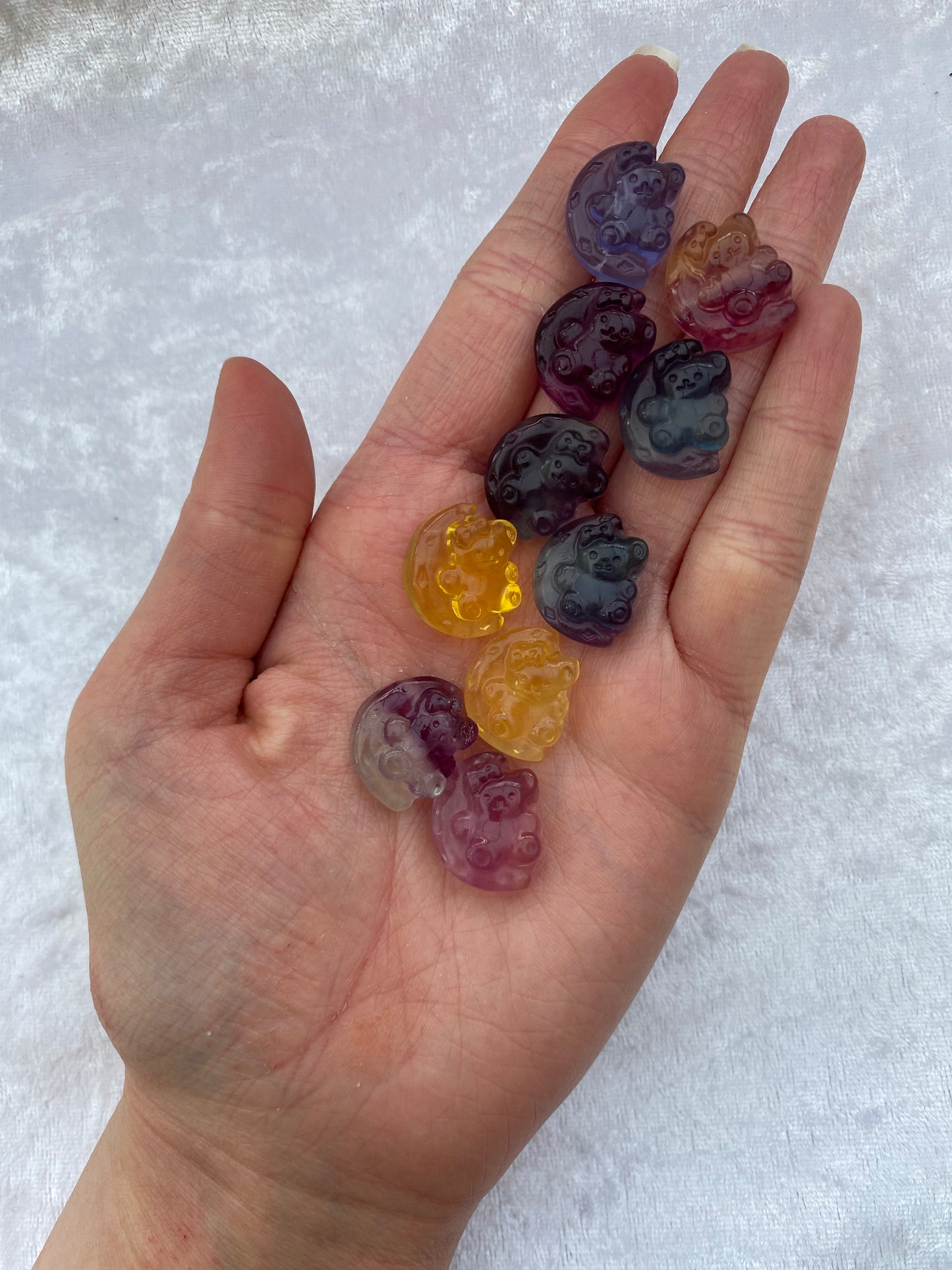 Mini Rainbow Fluorite teddy bears on the moon