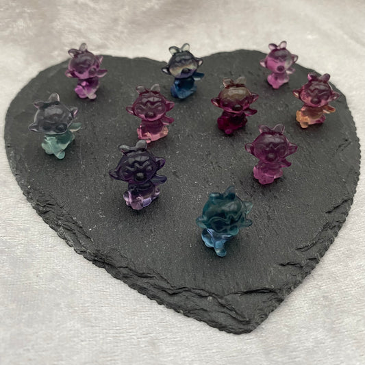 Mini Rainbow Fluorite Pokémon Grookey carvings
