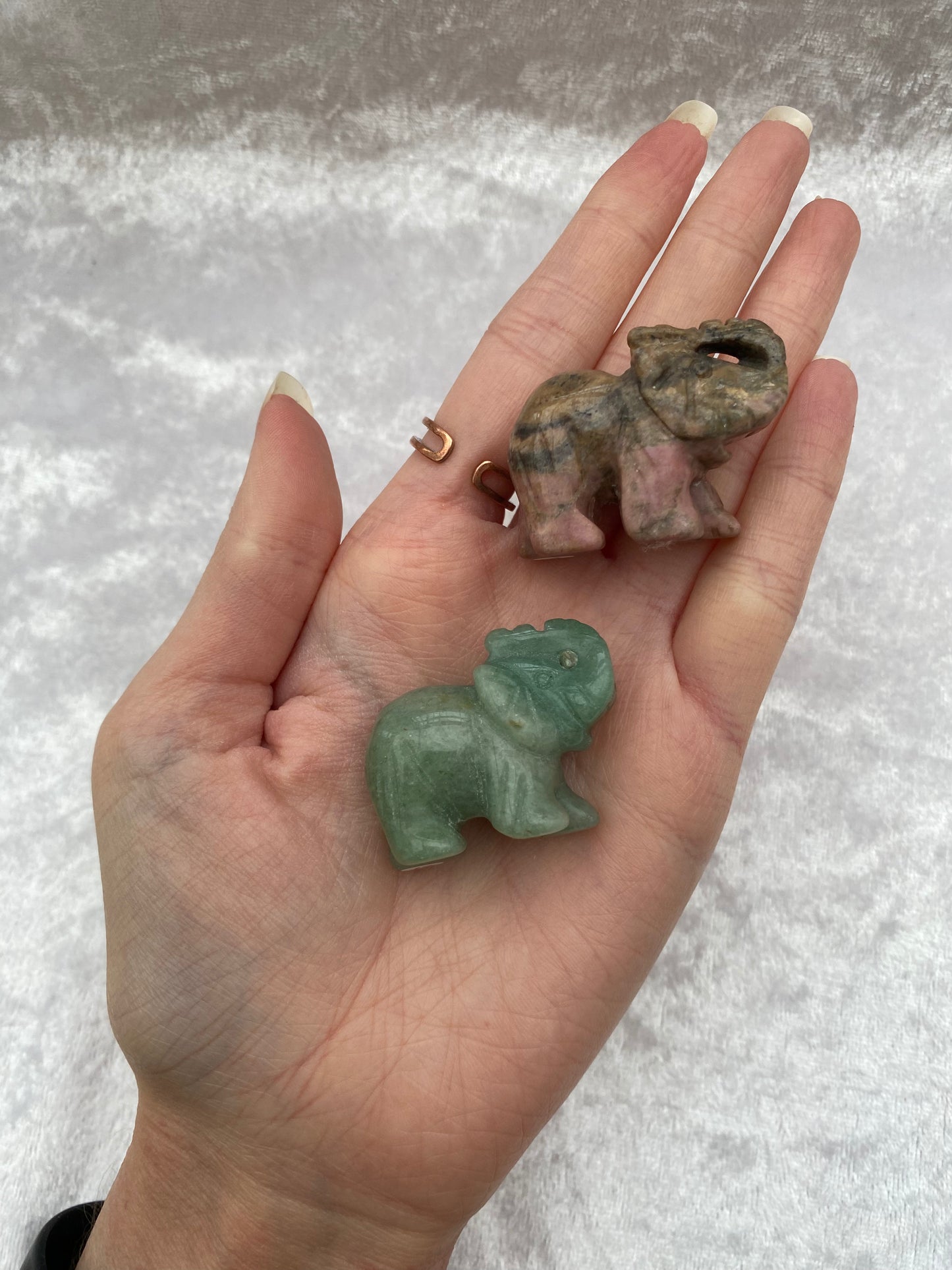 Rhodonite and Green Aventurine Elephants