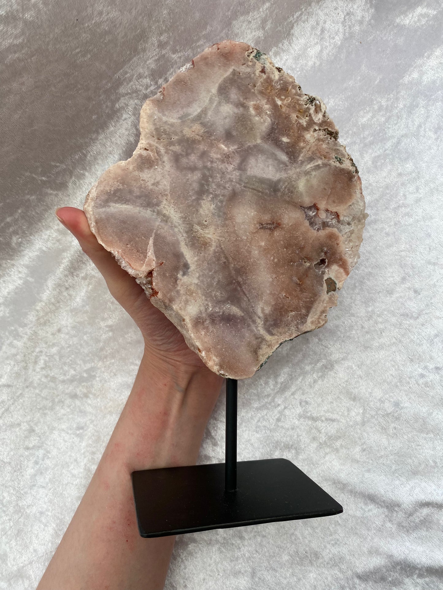 Large Pink Amethyst Slice on Metal Stand