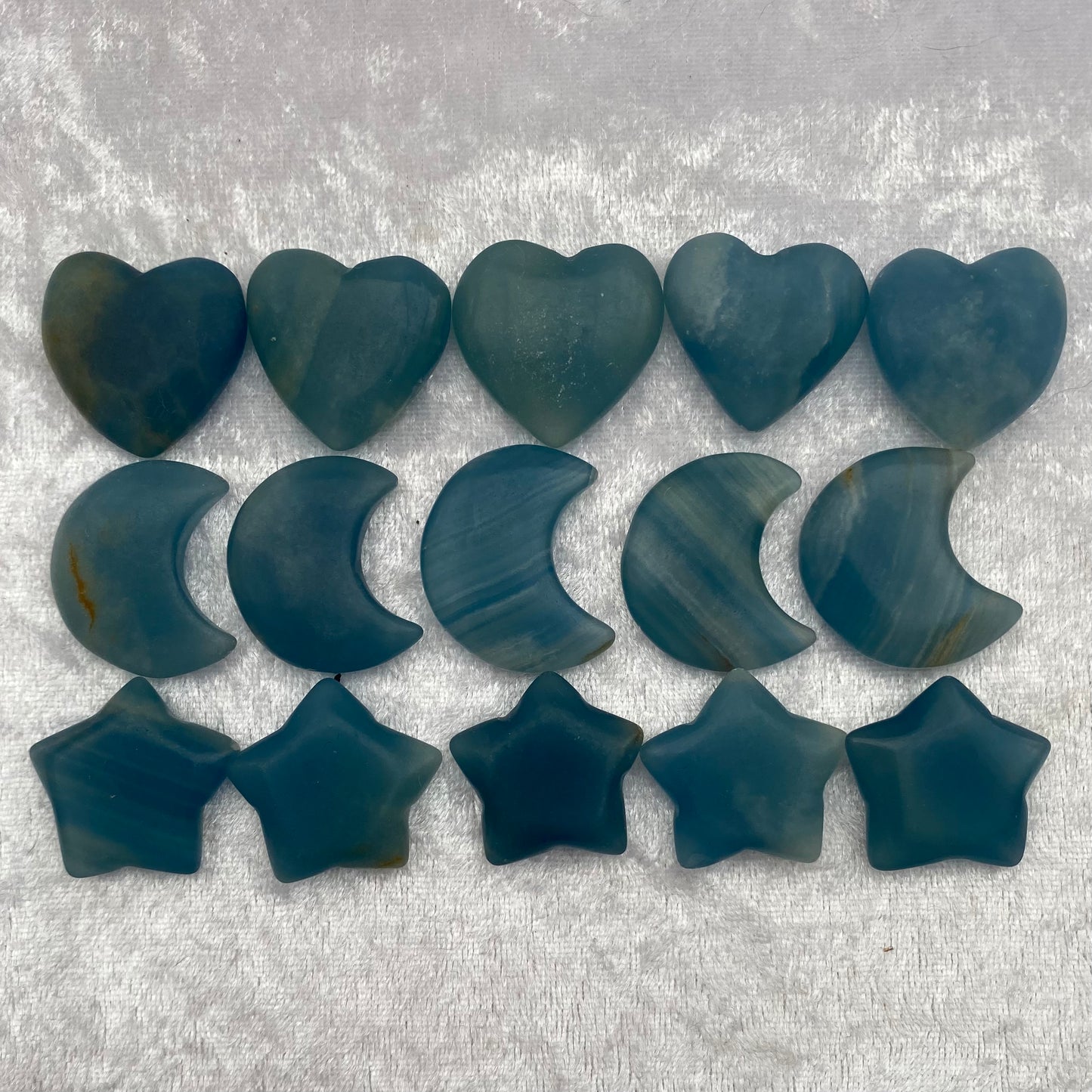 Blue Onyx hearts, stars and moons