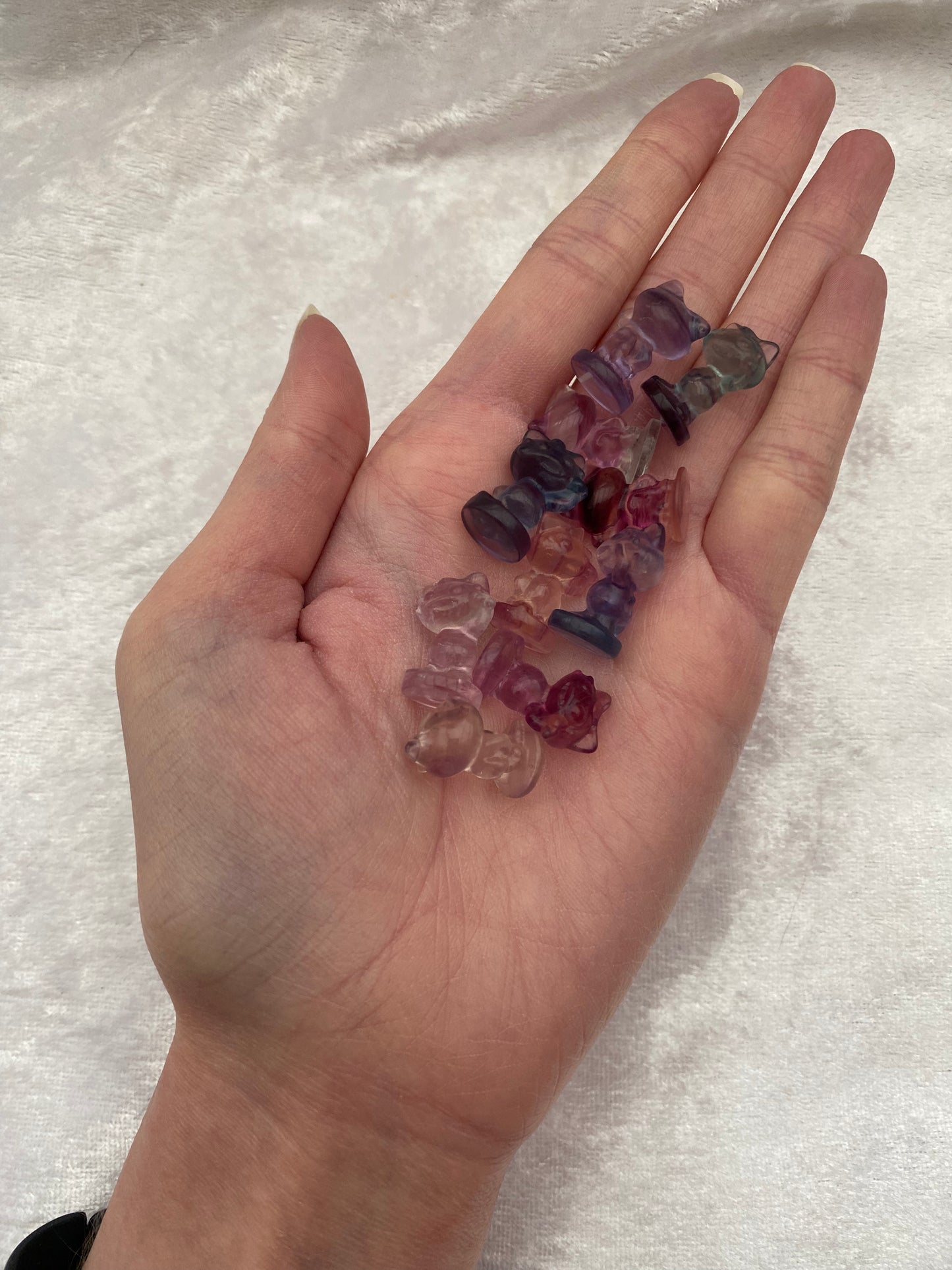 Mini Rainbow Fluorite Pokémon Meowth carvings