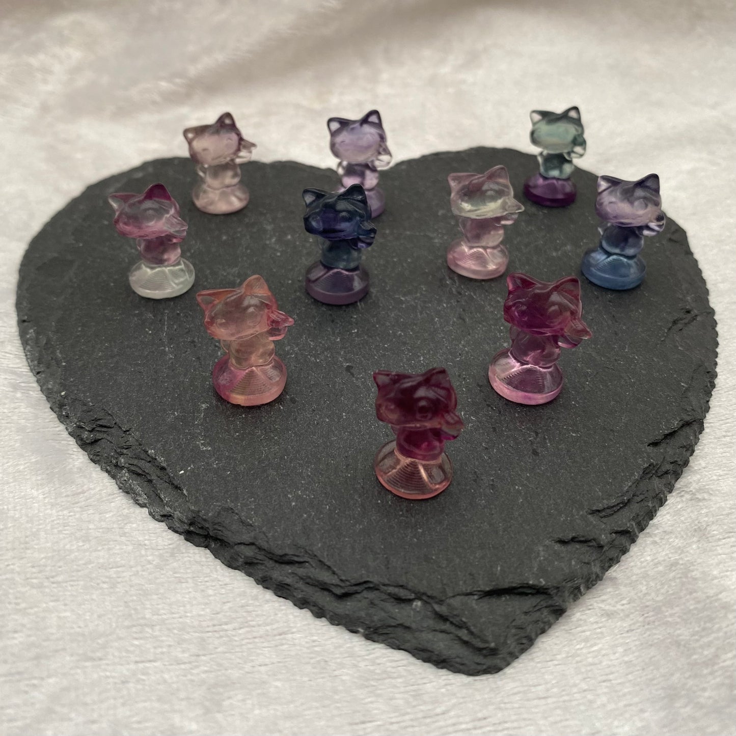 Mini Rainbow Fluorite Pokémon Meowth carvings