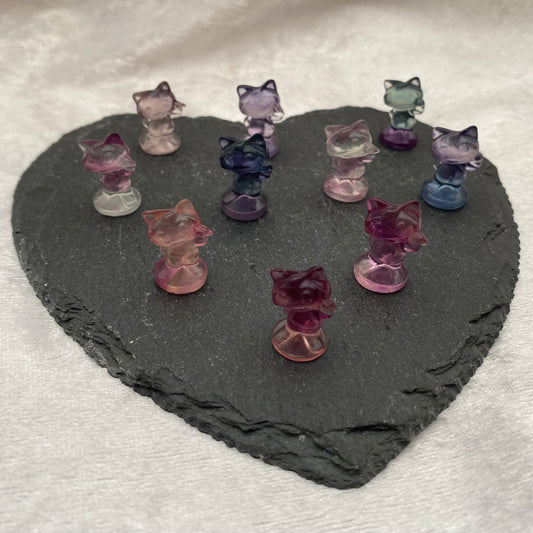 Mini Rainbow Fluorite Pokémon Meowth carvings