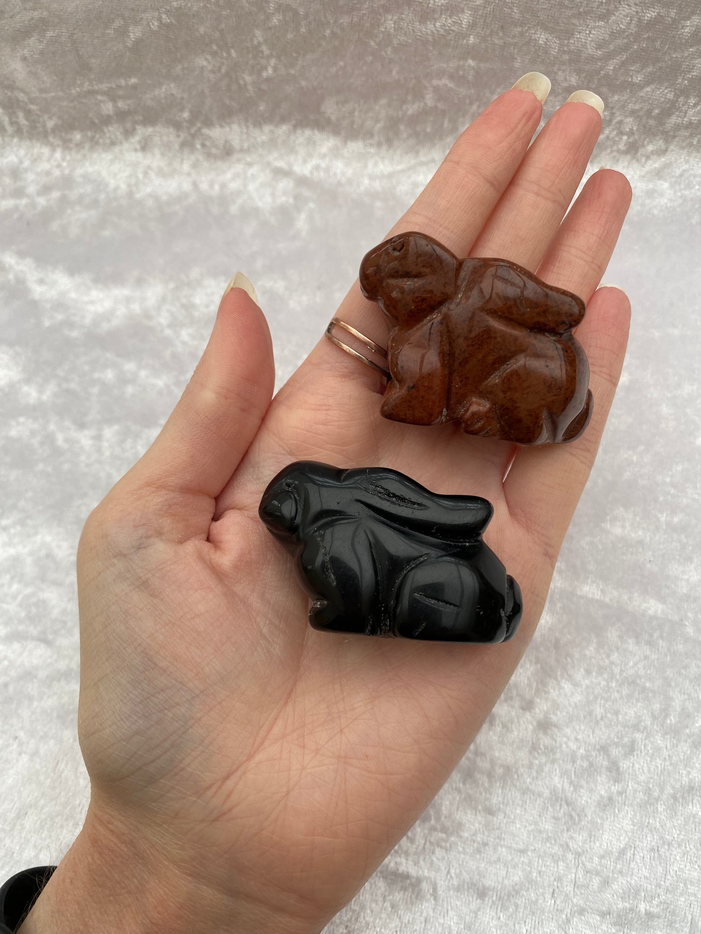 Mahogany Obsidian and Black Obsidian Bunny Rabbits