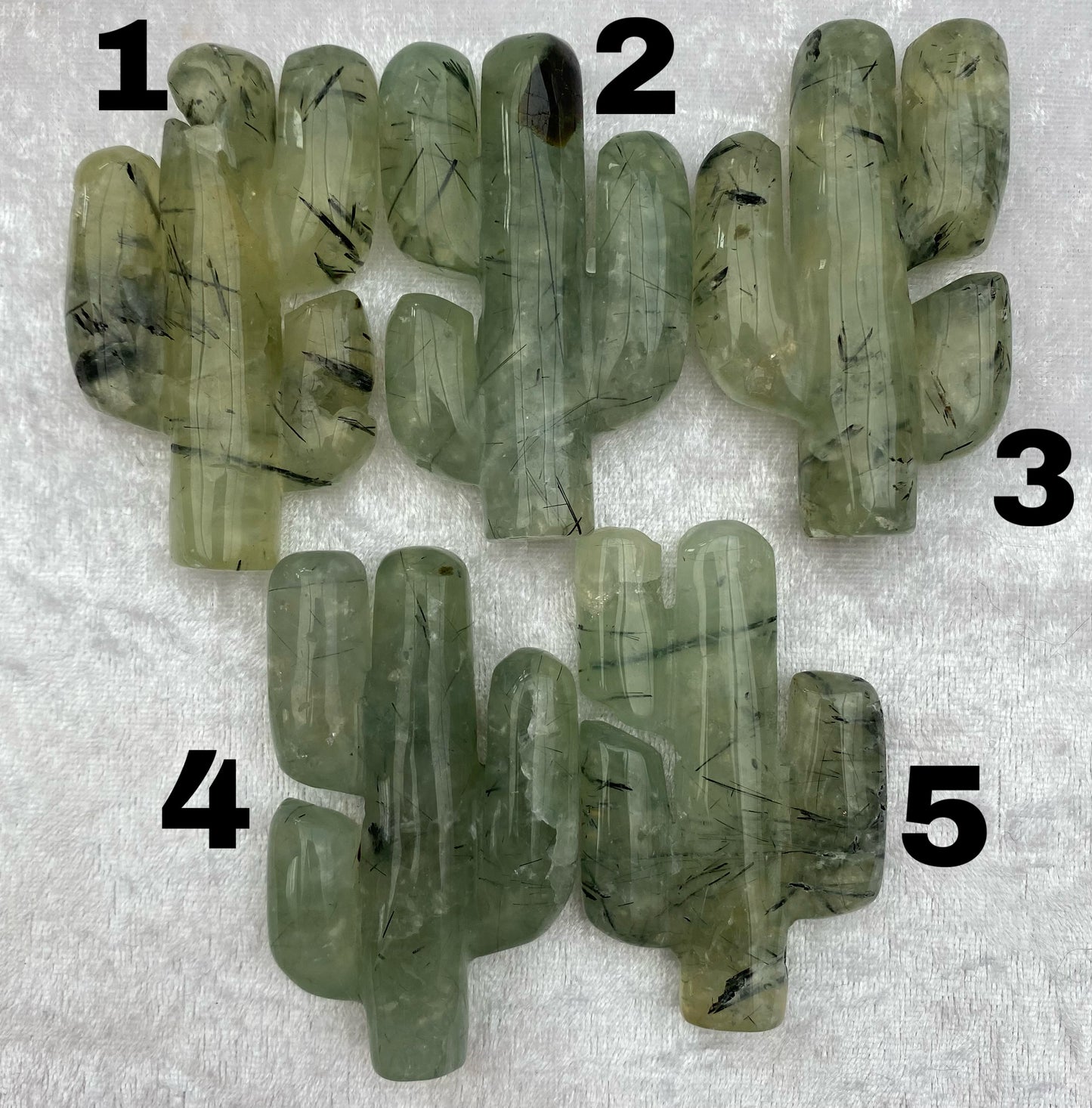 Prehnite and Epidote cactus carvings