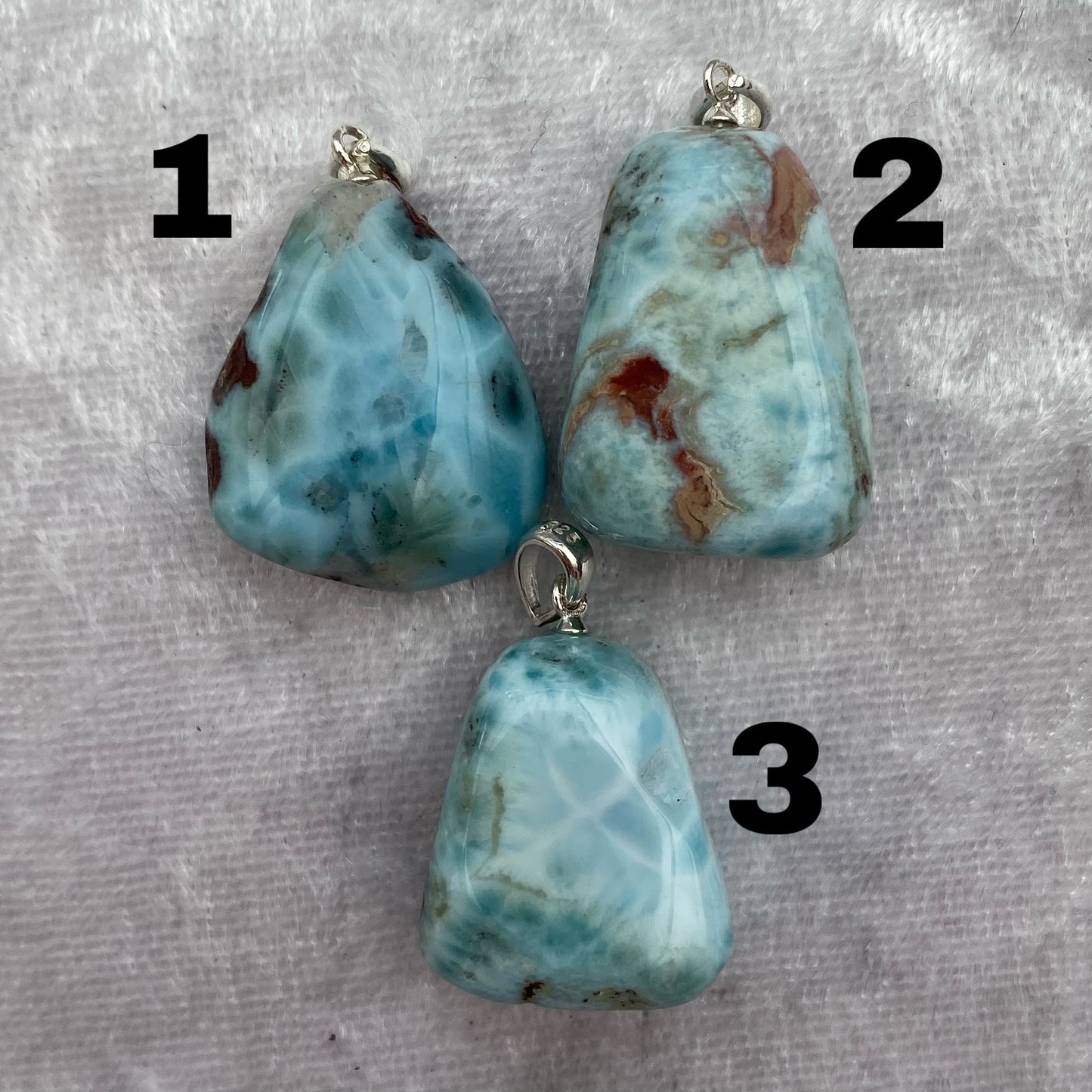 Larimar tumblestone pendants