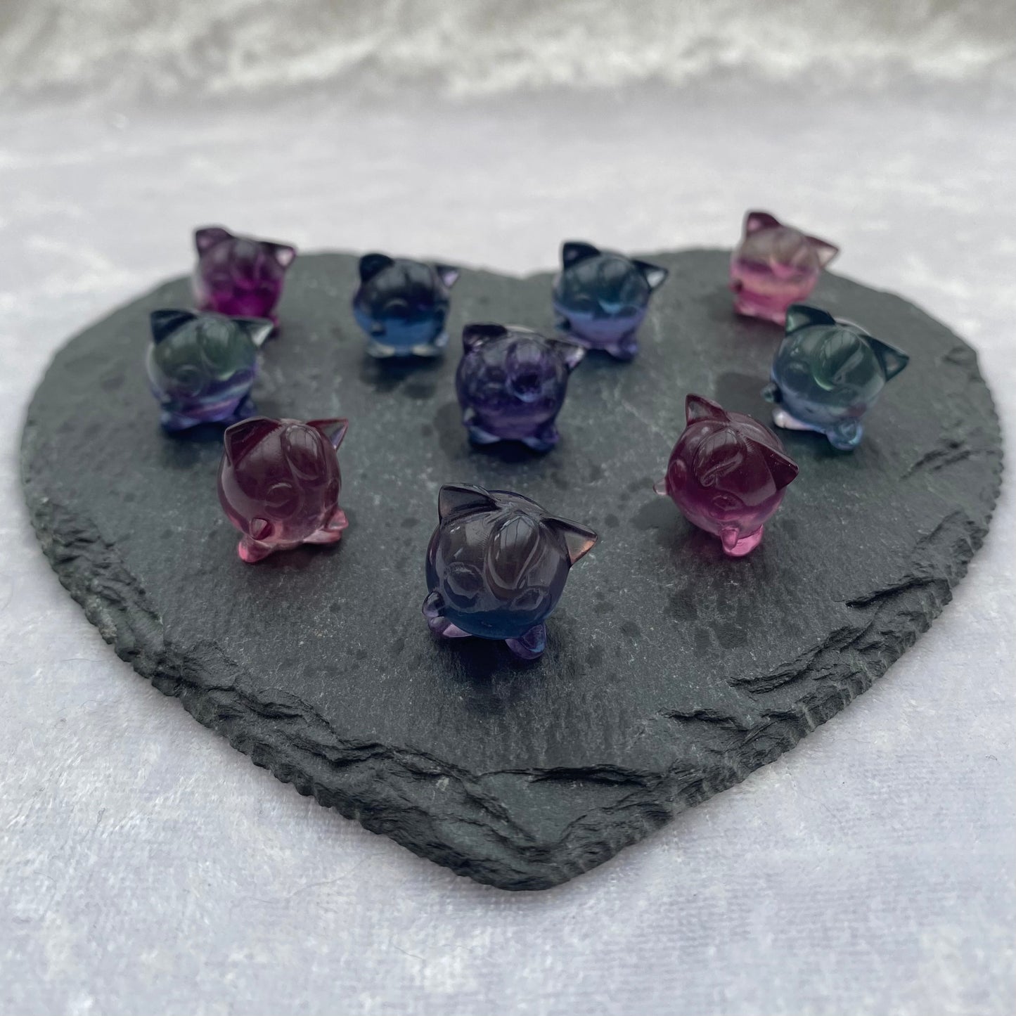 Mini Rainbow Fluorite Pokémon Jigglypuff carvings
