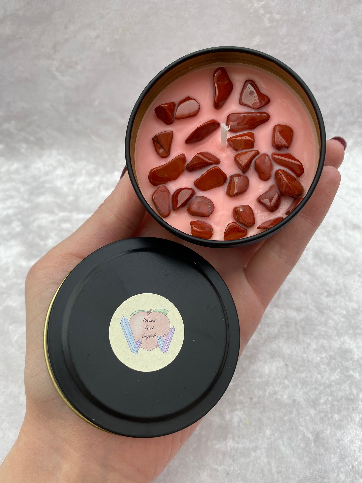 Strawberry scented Red Jasper candles