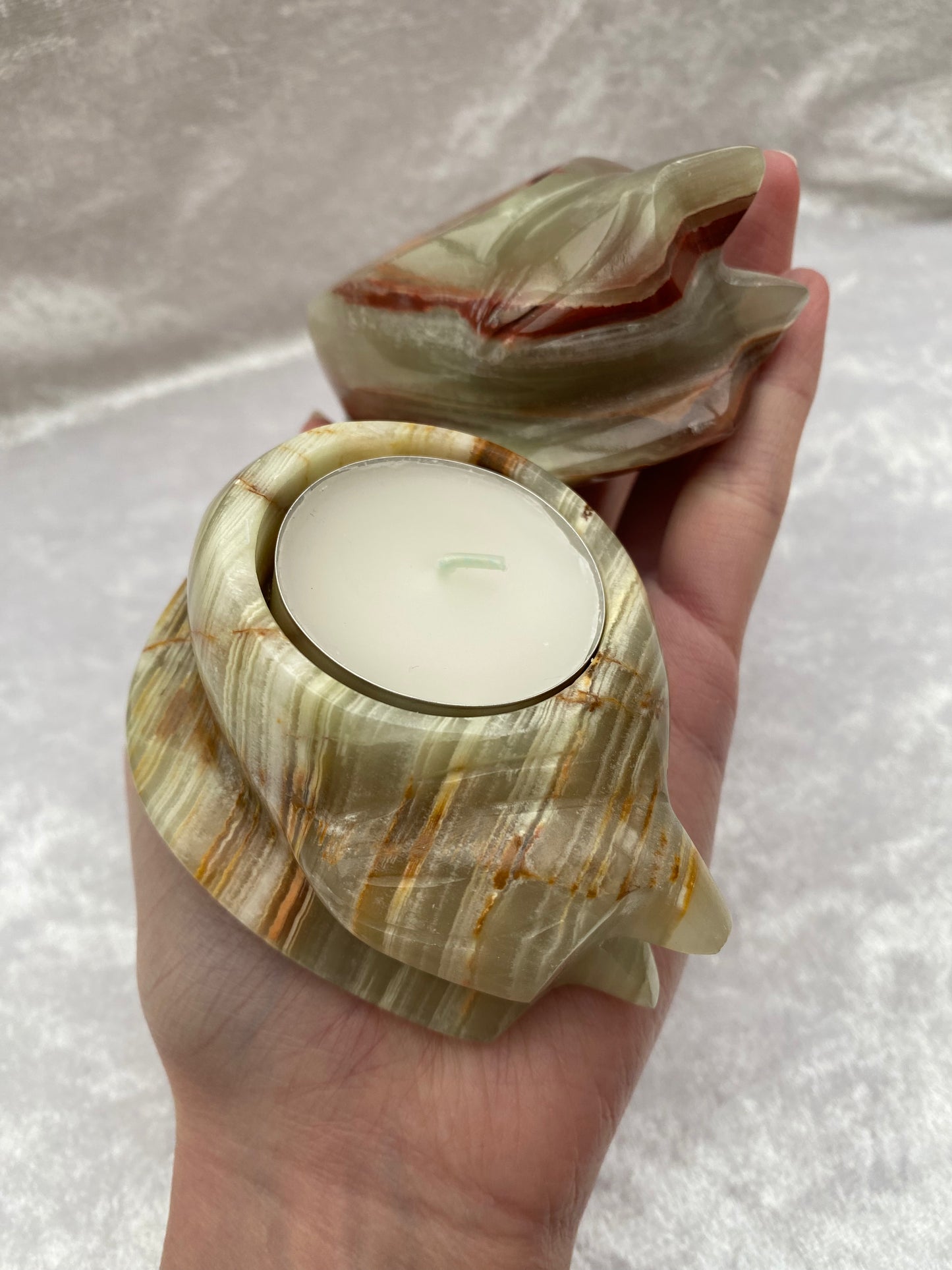 Onyx cat tealight candle holder