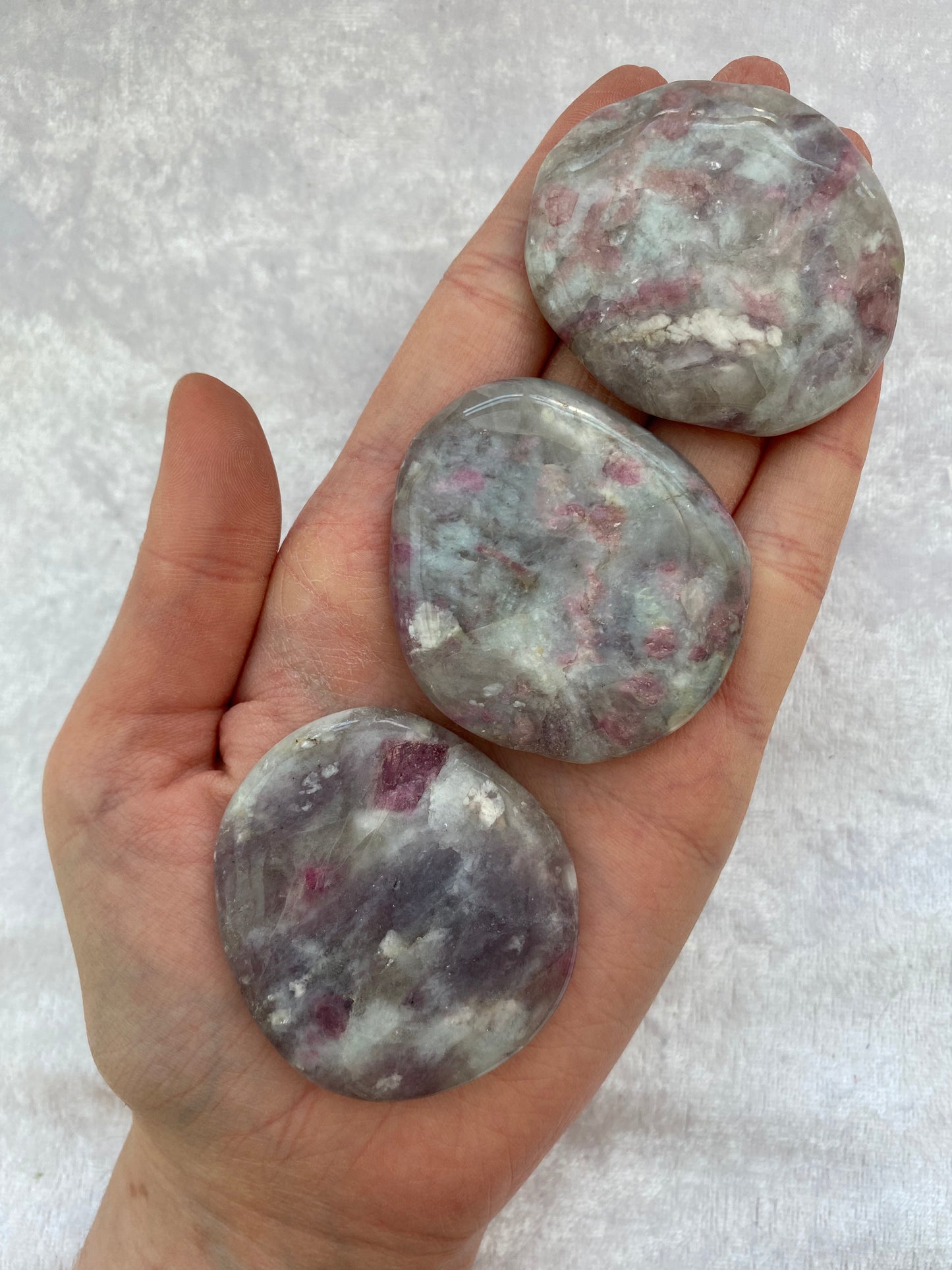 Lepidolite and Pink Tourmaline palmstones