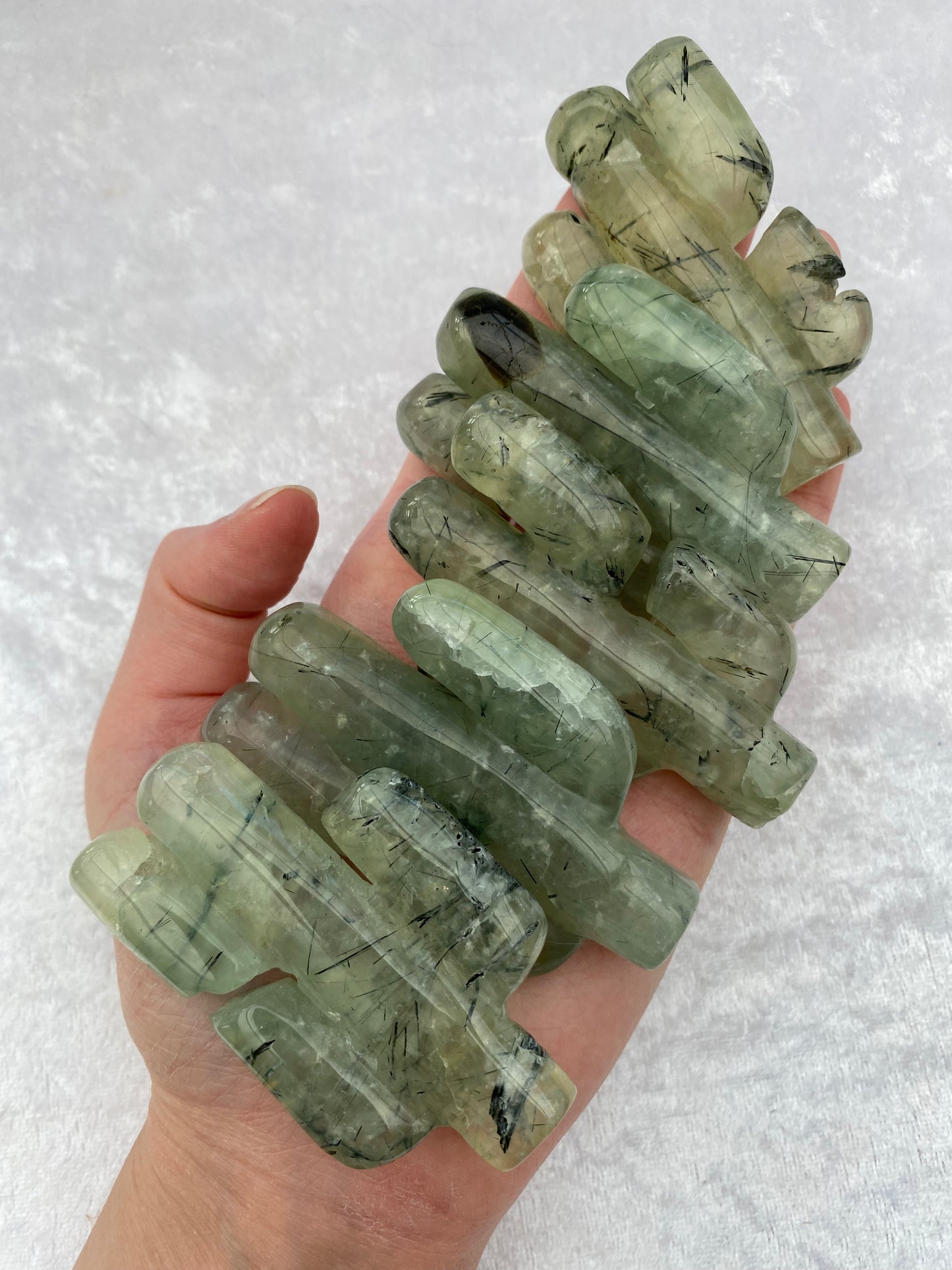 Prehnite and Epidote cactus carvings