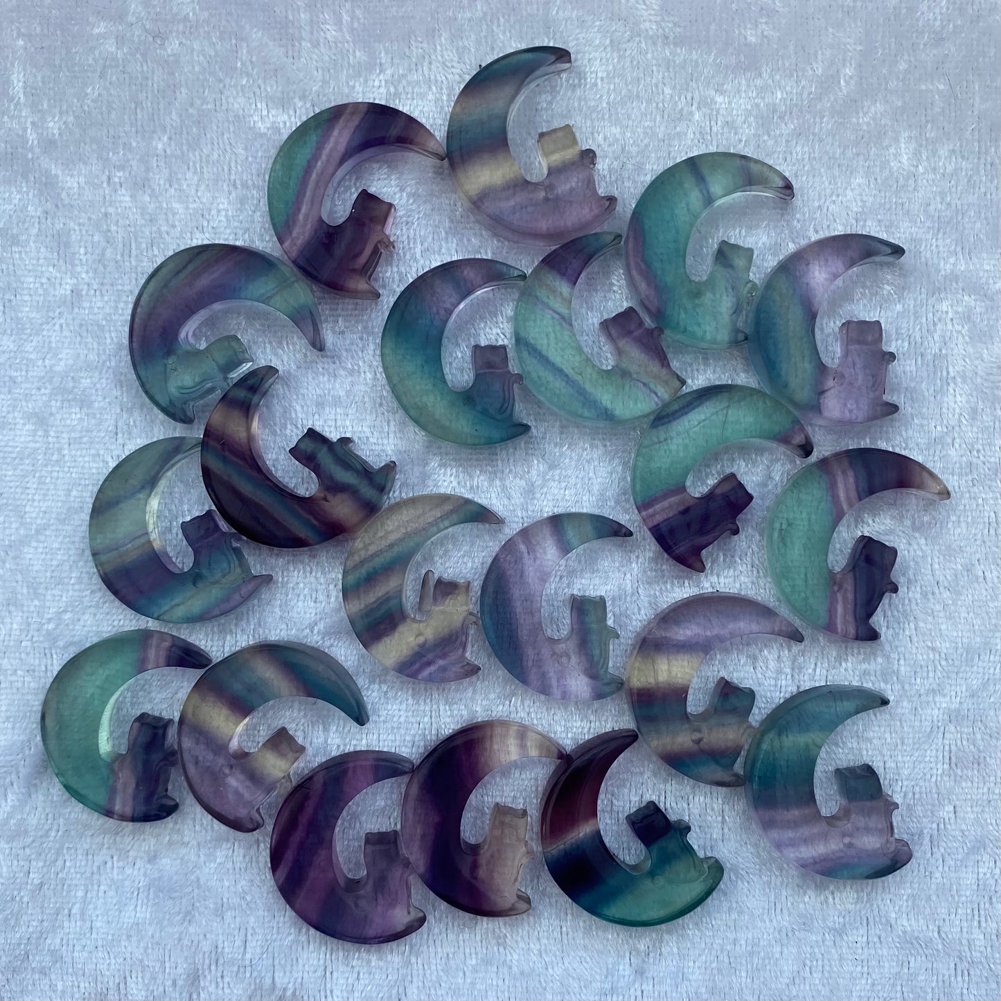 Mini Rainbow Fluorite cats on the moon