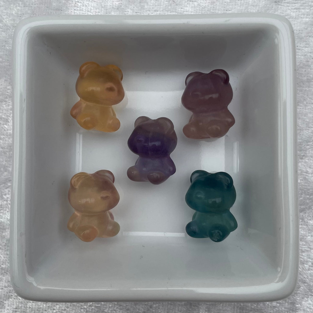 Mini Rainbow Fluorite Teddy Bear Carvings