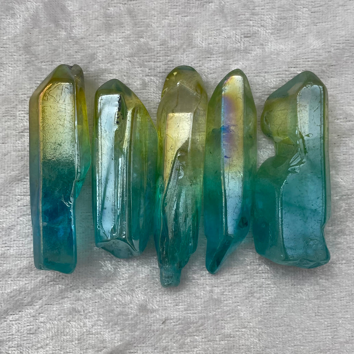 Blue and Yellow Aura Quartz Points