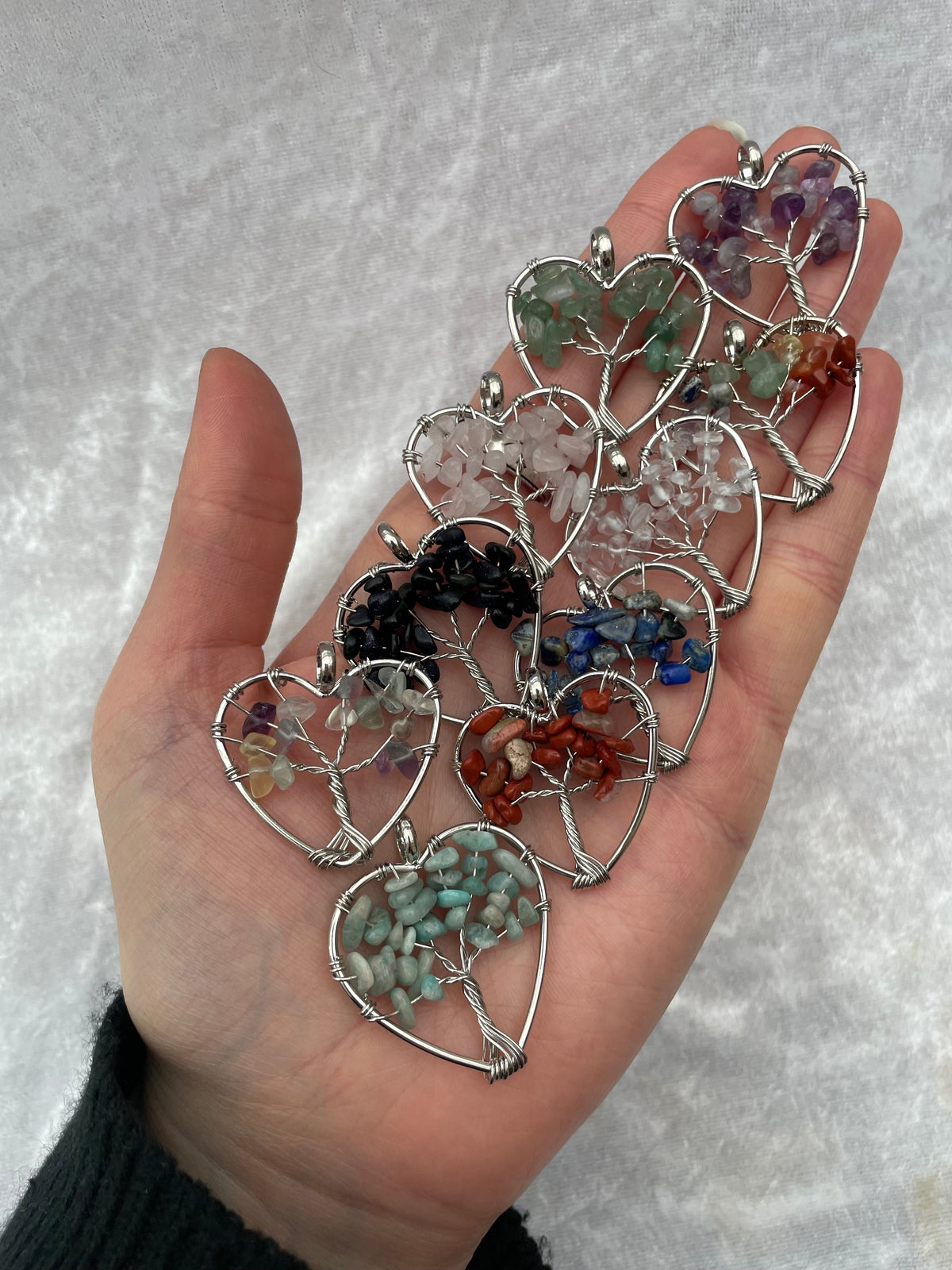Crystal Gem Tree Heart Pendants