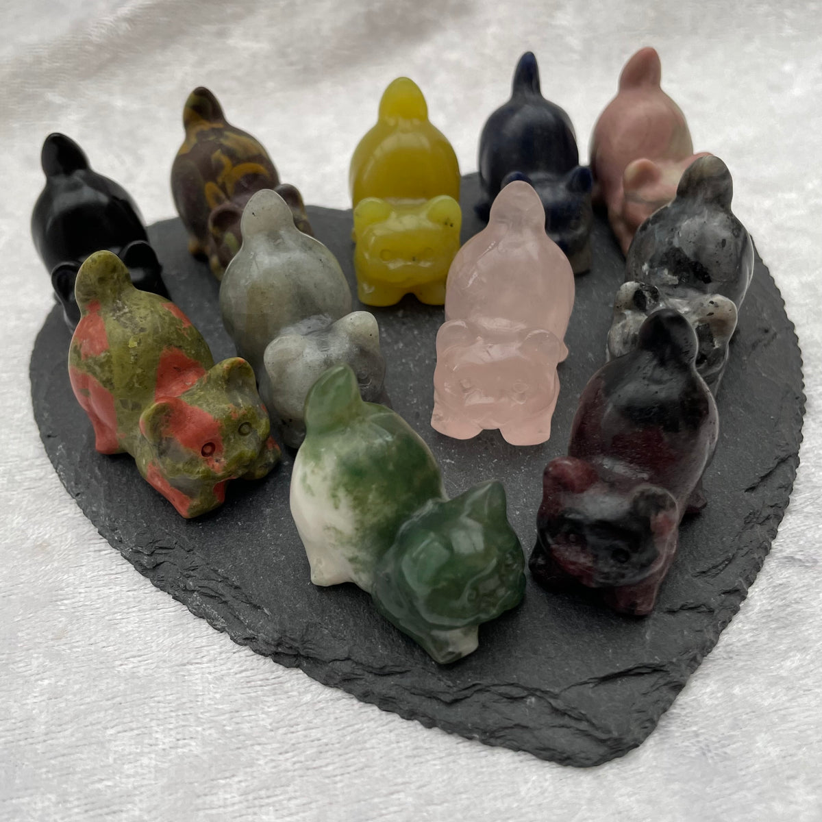 Mini Crystal Pouncing Cat Carvings