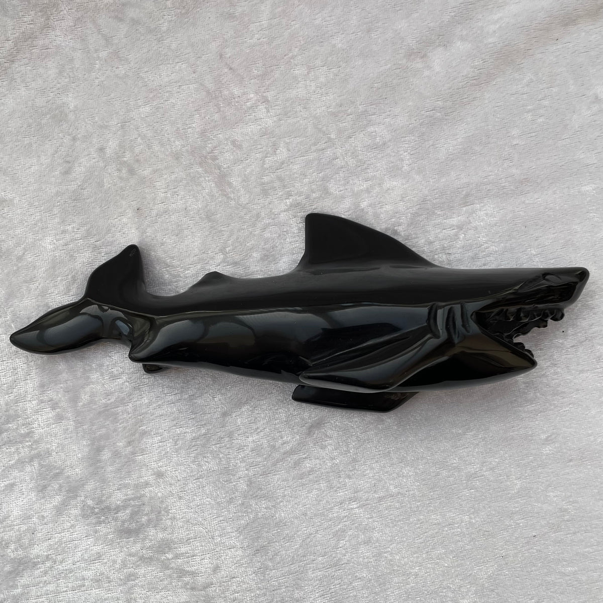 Large Black Obsidian Shark Carvings