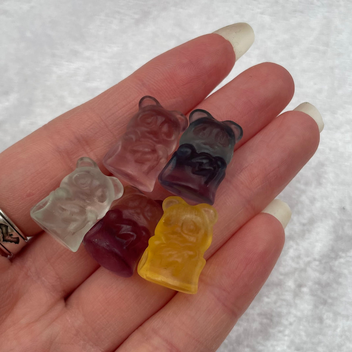 Mini Rainbow Fluorite Panda with Bamboo Carvings