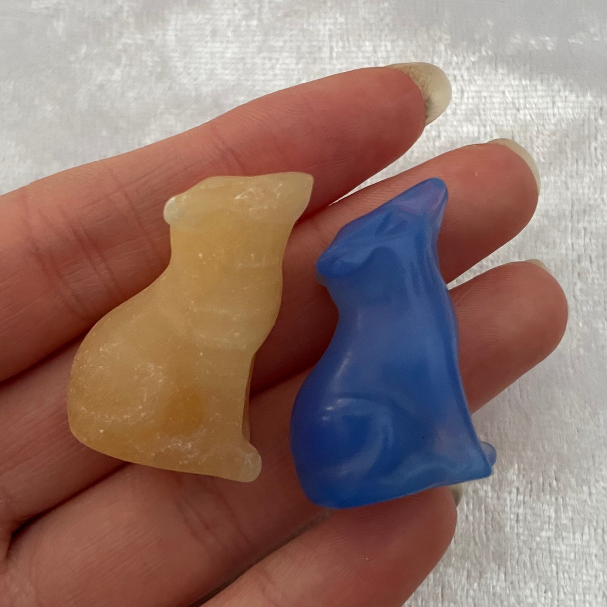 Mini Yellow Calcite and Blue Obsidian Wolf Carvings