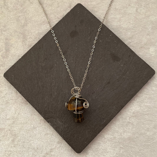 Tigers Eye Wire Wrapped Mushroom Necklace