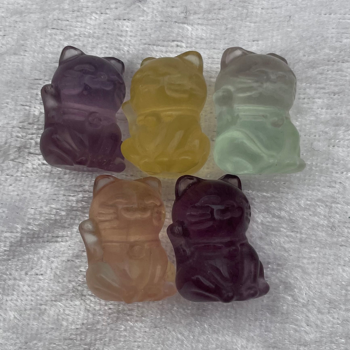 Mini Rainbow Fluorite Lucky Cat Carvings
