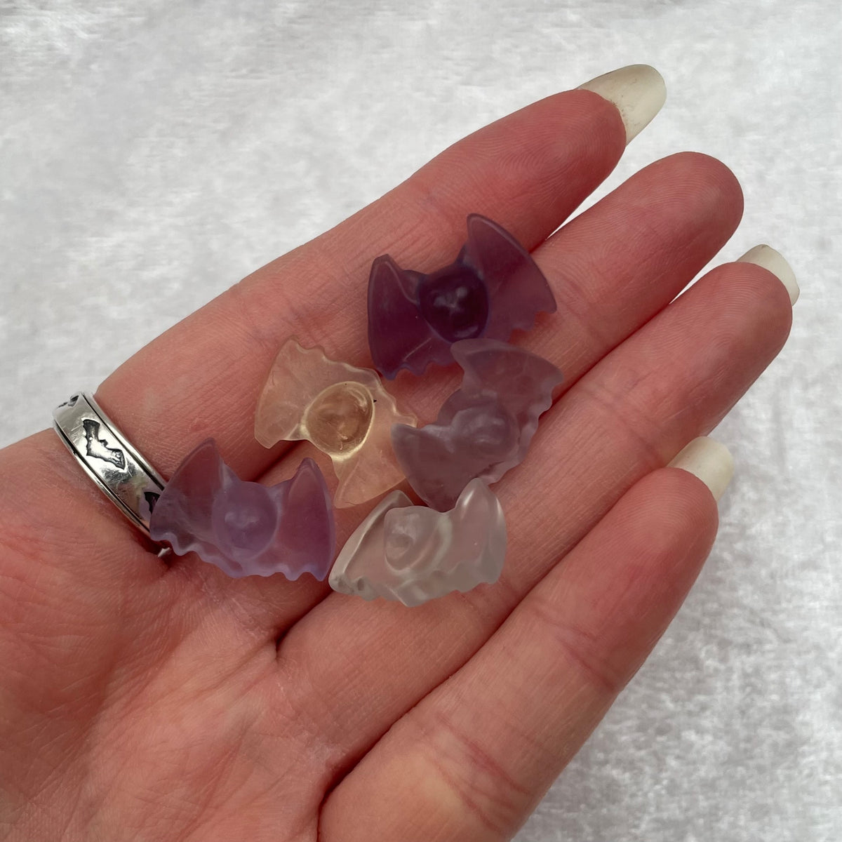 Mini Rainbow Fluorite Bat Carvings