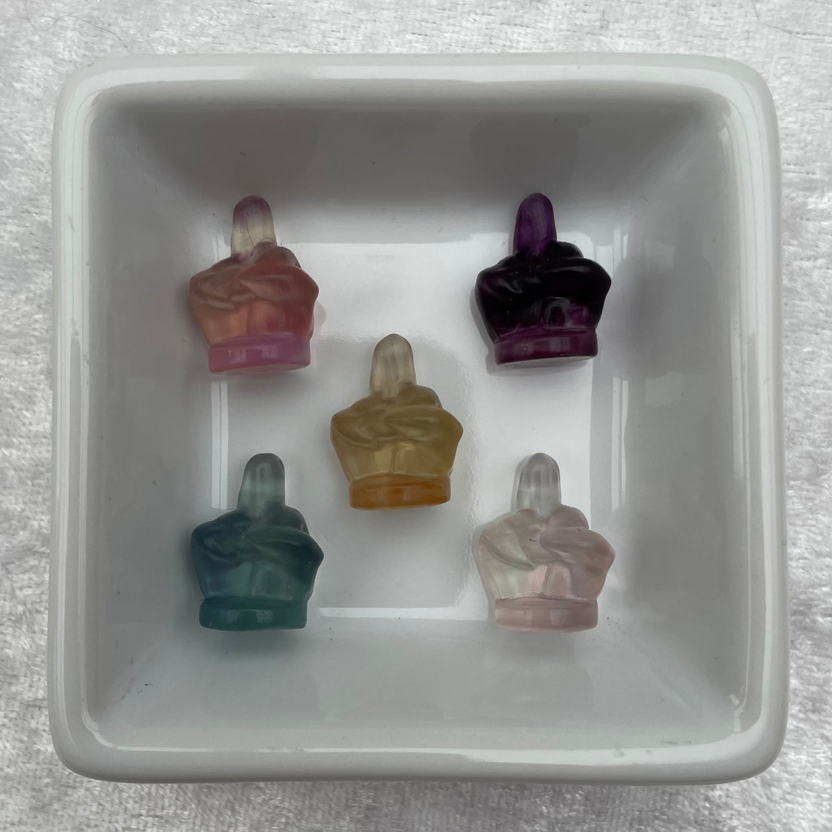 Mini Rainbow Fluorite Middle Finger Carvings