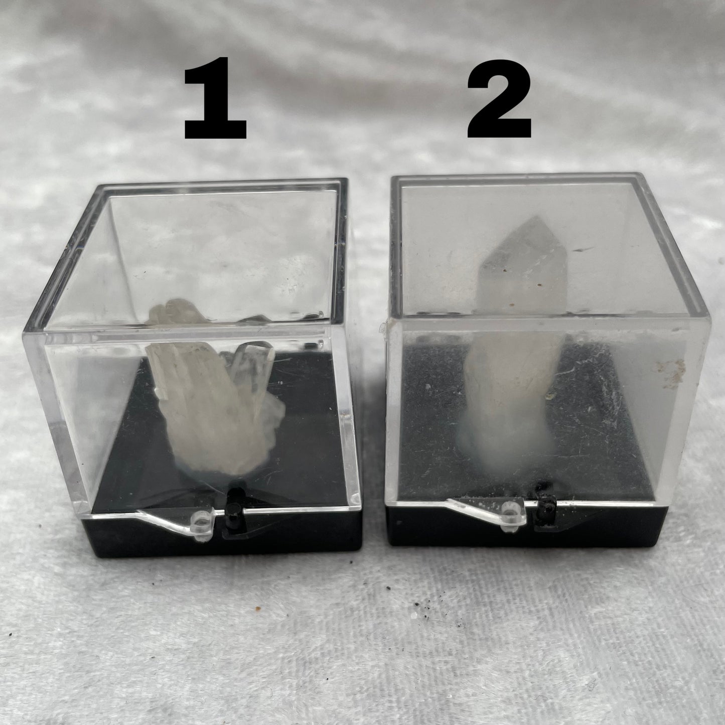 Clear Quartz Point Clusters in Specimen Boxes