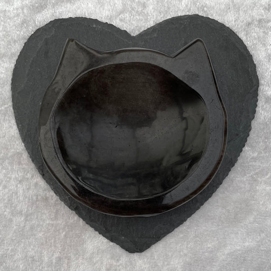 Cat Shaped Sheen Obsidian Bowl